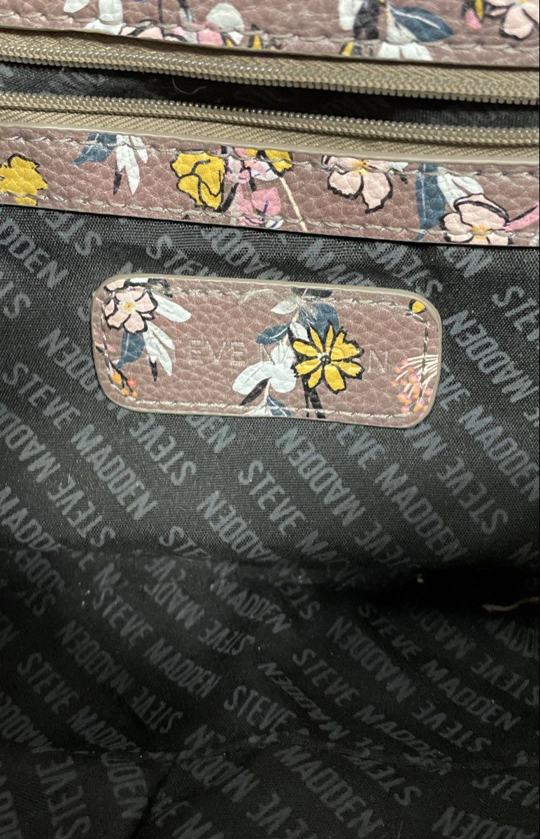 Steve Madden Mauve Brown Floral Faux Leather Crossbody Bag Gold Hardware