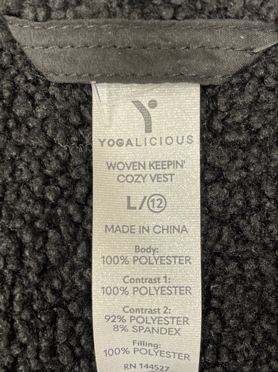 Yogalicious Women's Black Woven Keepin' Cozy Puffer Vest Sherpa Lined NWT Sz L