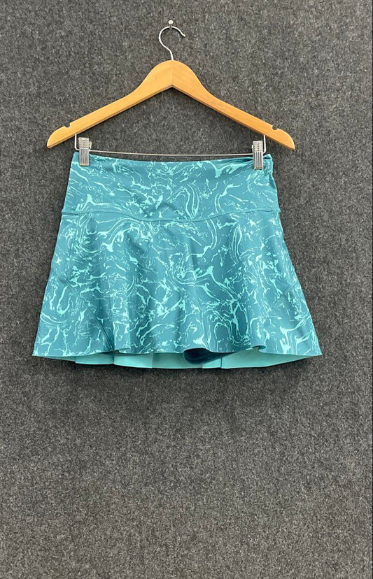 Athleta Women's Ace Printed Tennis Skort 13.5" Teal Marble Pleated Skirt Sz S