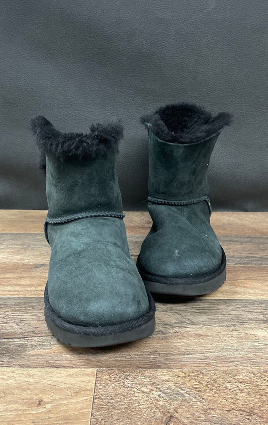 UGG Mini Bailey Bow II Black Suede Shearling Boots Women's Size 7