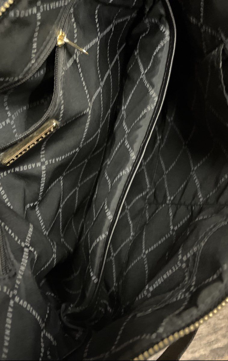 Steve Madden Black Quilted SM Monogram Crossbody Bag Gold Hardware With Pouch