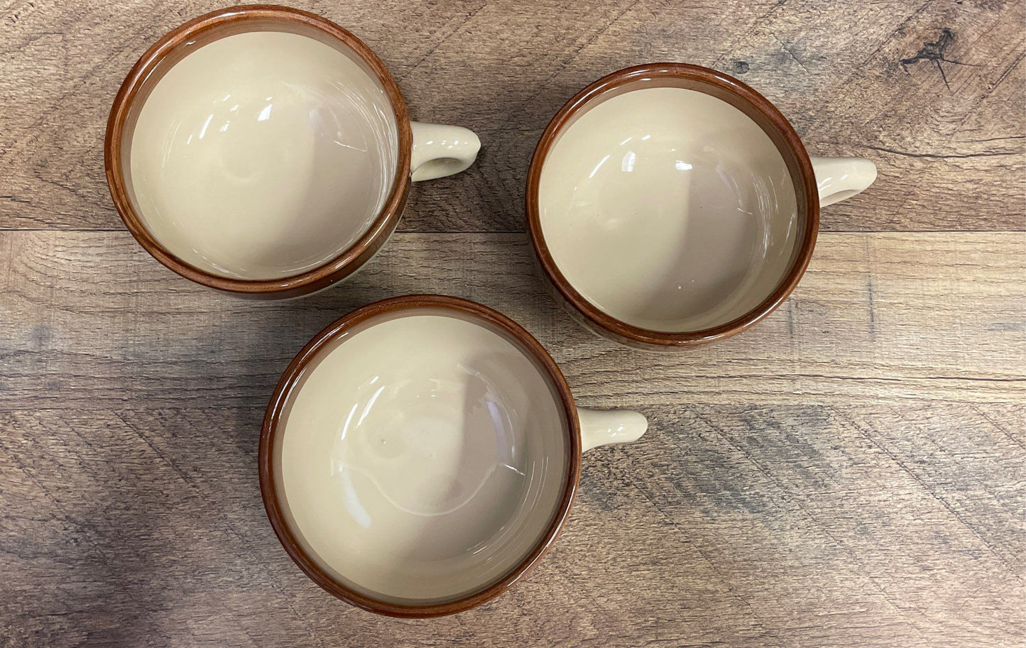 Lot Of 3 Sterling East Liverpool Ohio Brown Pottery Handled Soup Bowls