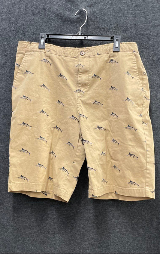 Hudson & Barrow Men's Tan Sailfish Marlin Print Cotton Blend Chino Shorts Sz 38
