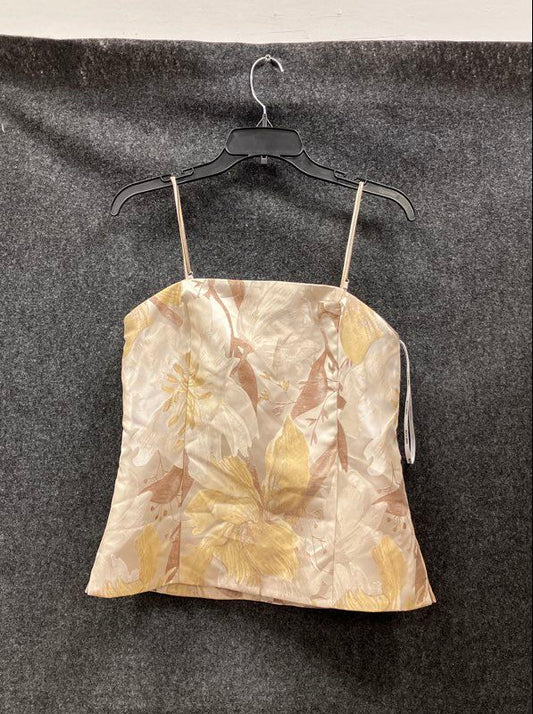 Anne Klein Women's Jacquard Chain-Strap Bustier Top Coffee Cream Sz S NWT