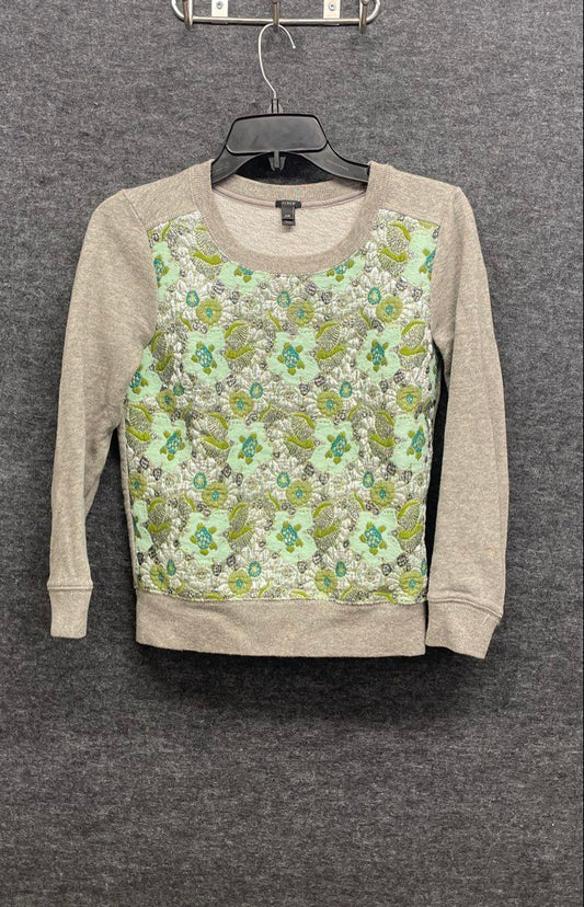 J.Crew Women's Gray Embroidered Floral Quilted Front Sweatshirt Sz XXS