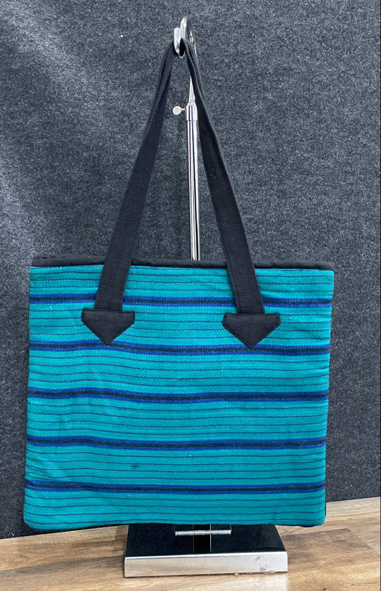 Vintage Ruth Y Nohemi Green Striped Embroidered World Unity Cotton Tote Bag