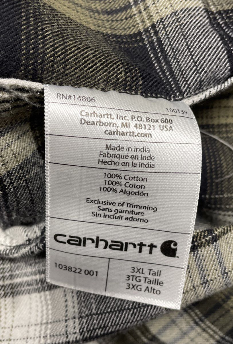 Carhartt Men's Original Fit Flannel Shirt Green Plaid Button Up Sz 3XL Tall