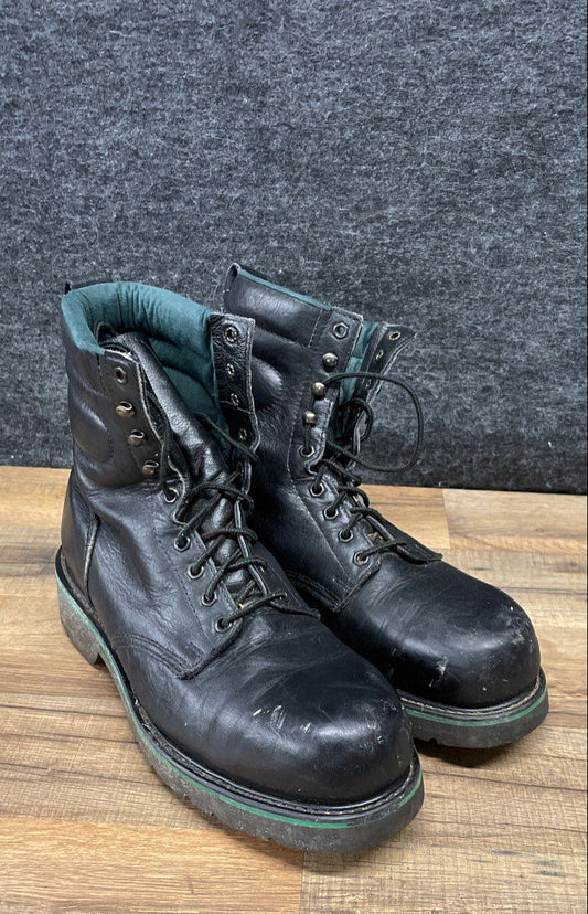Vintage 90s Hy-Test FootRests Black Leather Steel Toe Work Boots Size 10D