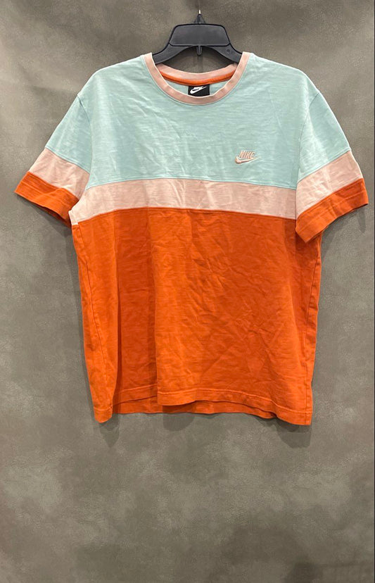 Nike Men's Colorblock Short Sleeve Cotton T-Shirt Orange Blue Tan Sz L
