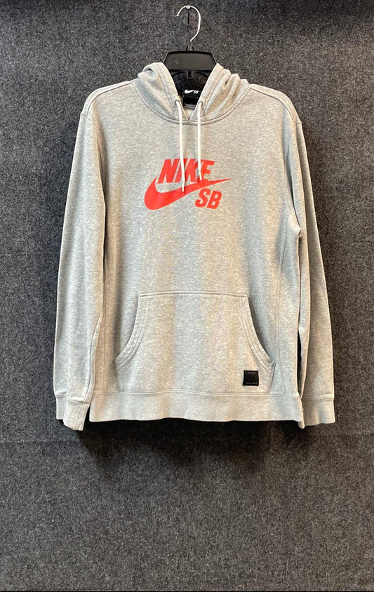 Nike SB Men's Pullover Hoodie Heather Gray Orange Logo Kangaroo Pocket Sz M