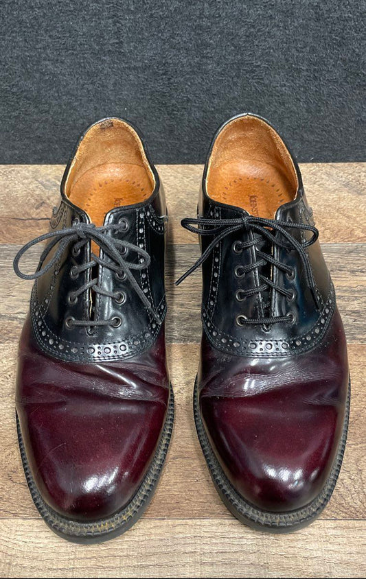 Johnston & Murphy Two-Tone Burgundy Black Saddle Oxford Shoes Size 8.5 W