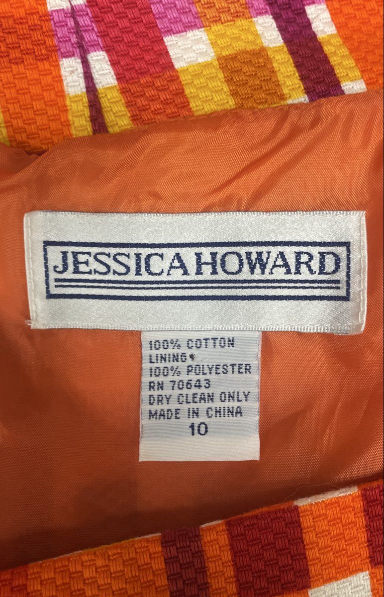 Jessica Howard Women's Vintage 90s Orange Plaid Cotton Sheath Dress Sz 10
