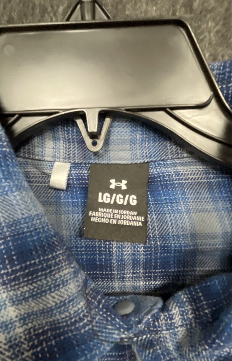 Under Armour Men's Blue White Plaid Tradesman Flannel Snap Front Shirt Sz L