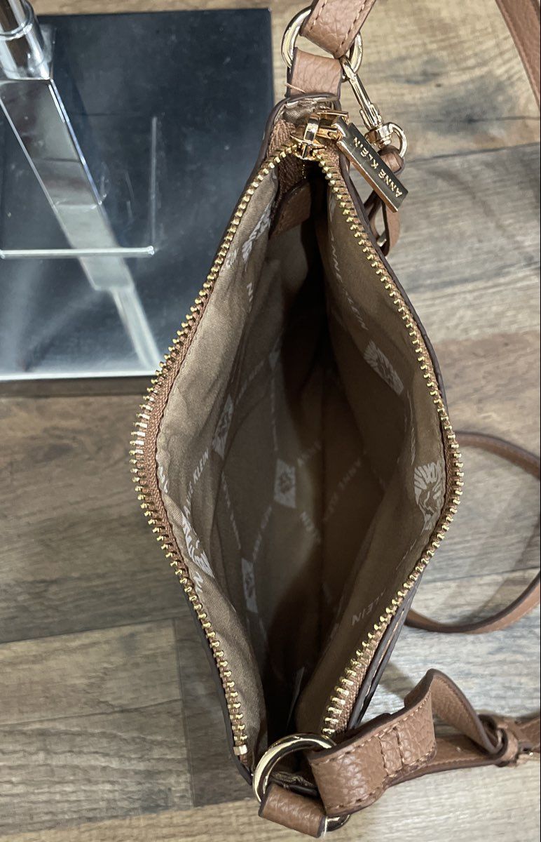 Anne Klein Coffee Brown Pebbled Crossbody Bag Gold Hardware Charms