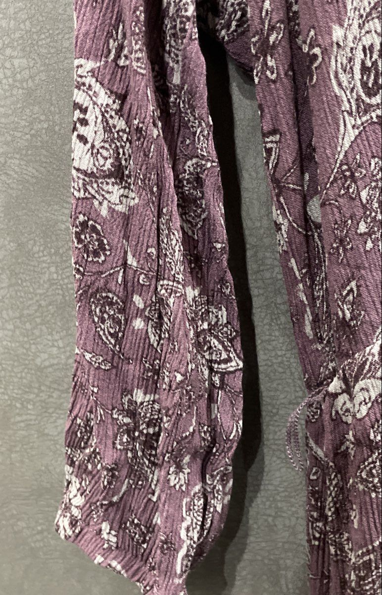 Knox Rose Women's Mauve Floral Paisley Wrap Bodice Long Sleeve Midi Dress Sz M