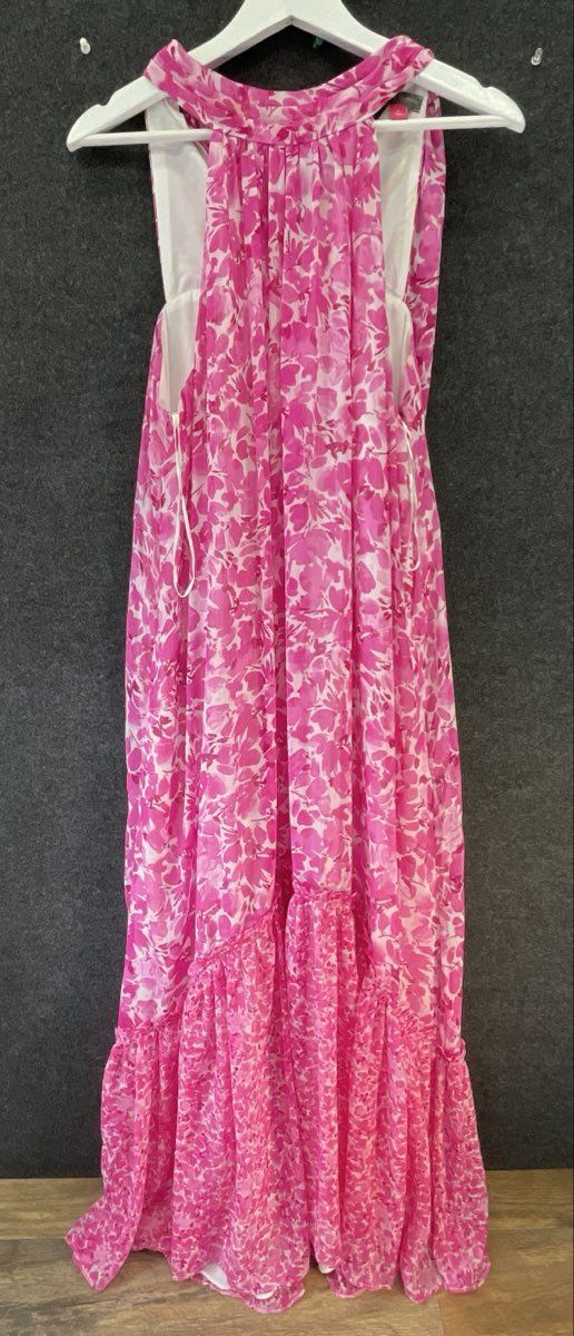 Vince Camuto Women's Hot Pink Floral High Neck Halter Maxi Dress NWT Sz L