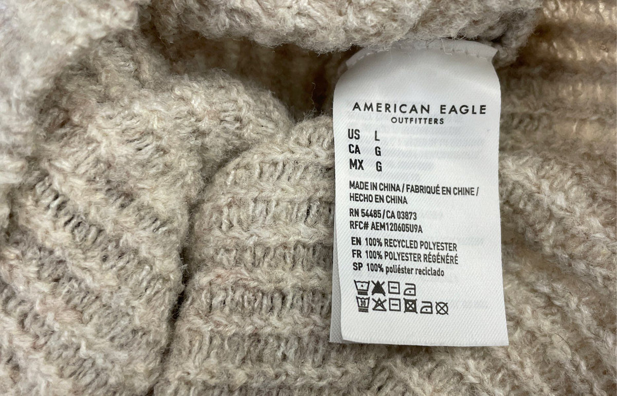 American Eagle Women's Beige Ribbed Cardigan Rhinestone Flower Buttons Sz L