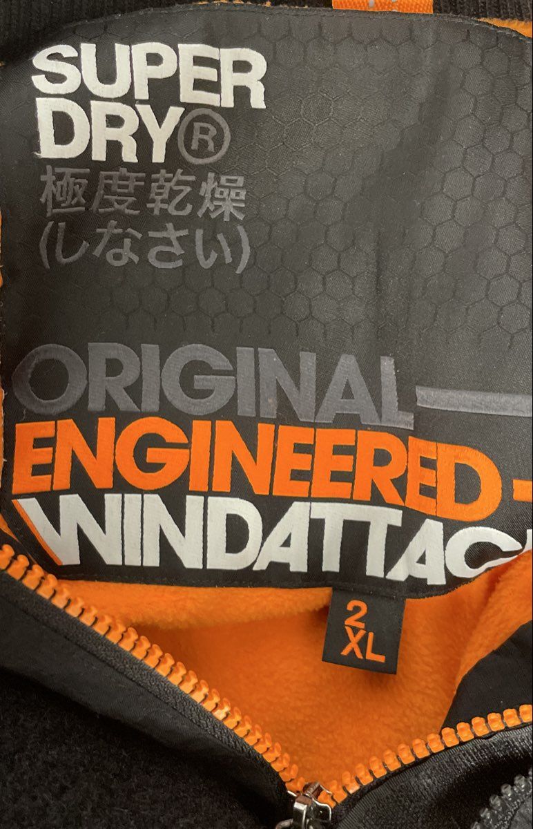 Superdry Men's Windattacker Jacket Black Orange Fleece Lined Triple Zip Sz 2XL