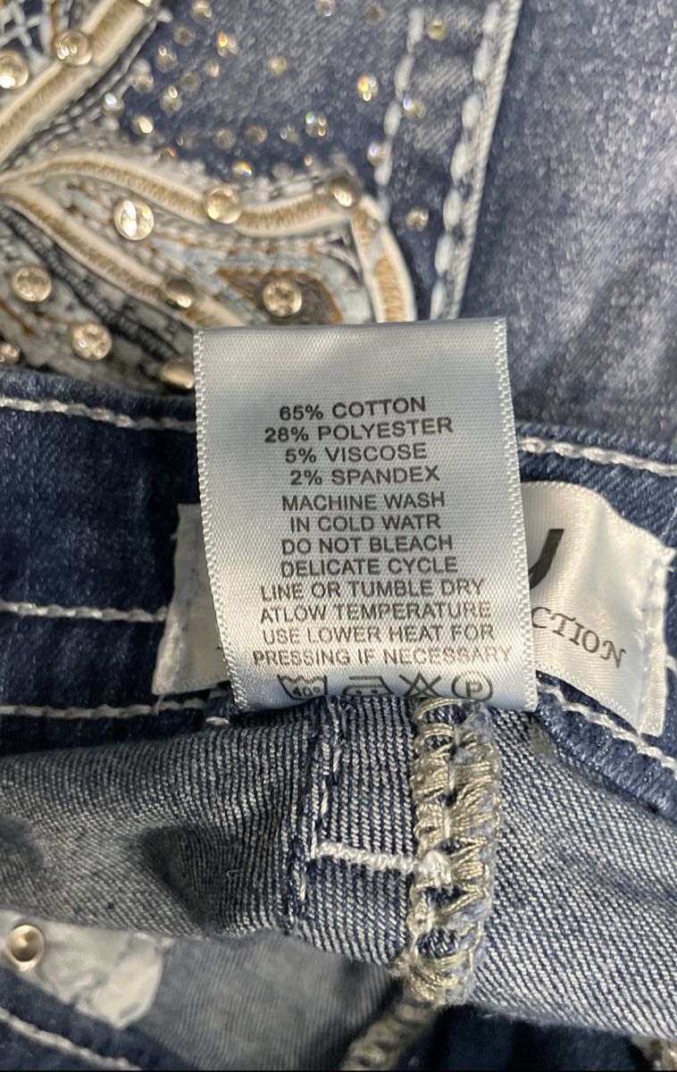 H&Y Women's Blue Embroidered Rhinestone Cross Bootcut Denim Jeans Sz 7/8
