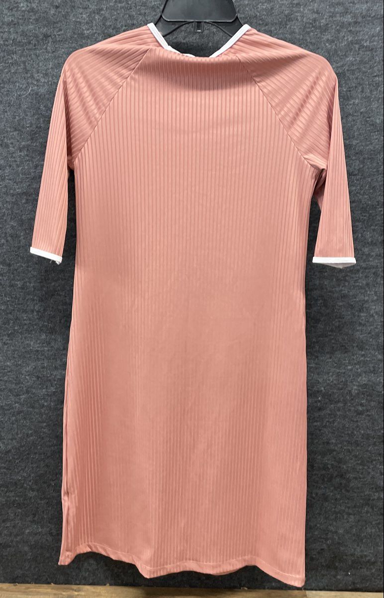TRY Women's Pink Rib Faux Henley Cover Up Raglan Sleeve White Trim Sz 16 NWT