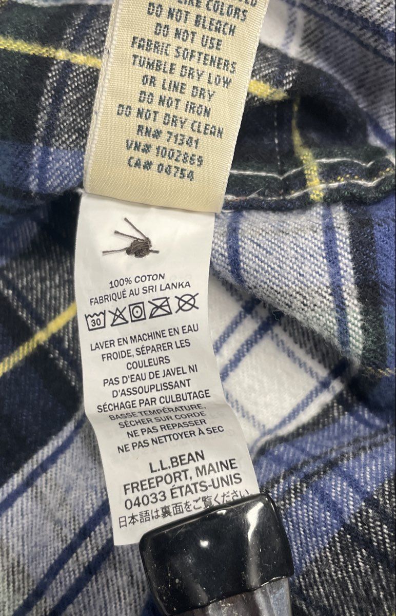 L.L.Bean Men's 1/4 Zip Pullover Flannel Shirt Blue Green Plaid Relaxed Fit Sz M