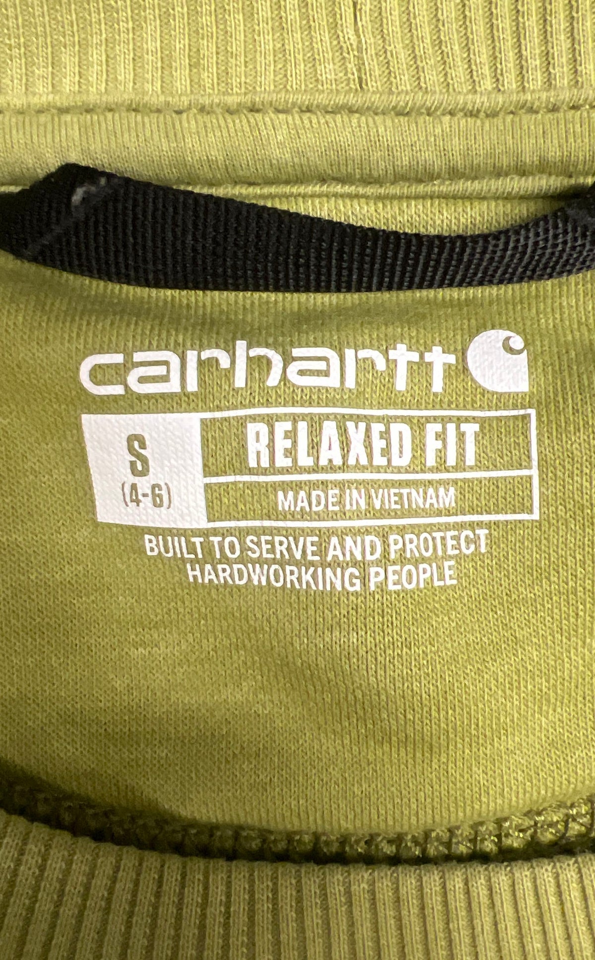 Carhartt Relaxed Fit Logo Sleeve Crewneck Sweatshirt Neon Yellow Sz S (4-6)