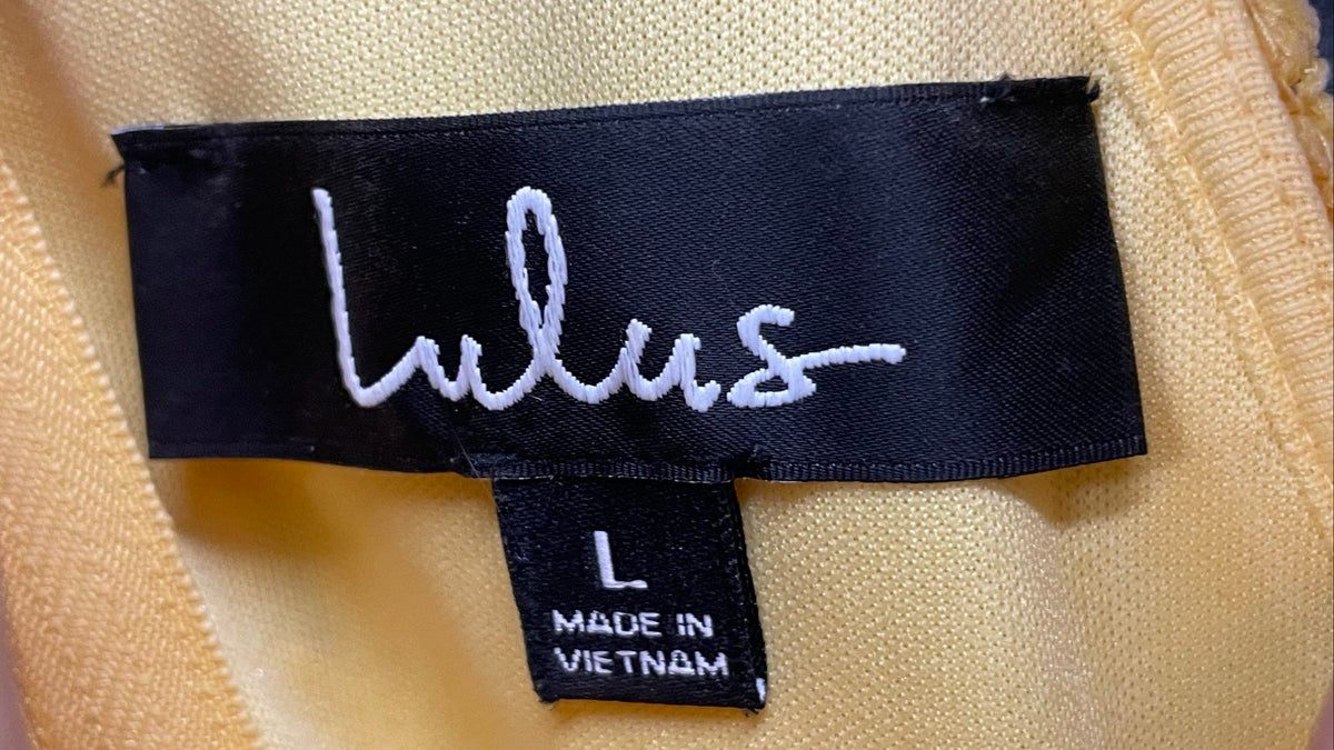 Lulus Women's Yellow Floral Lace Halter Bodycon Mini Cocktail Dress Sz L
