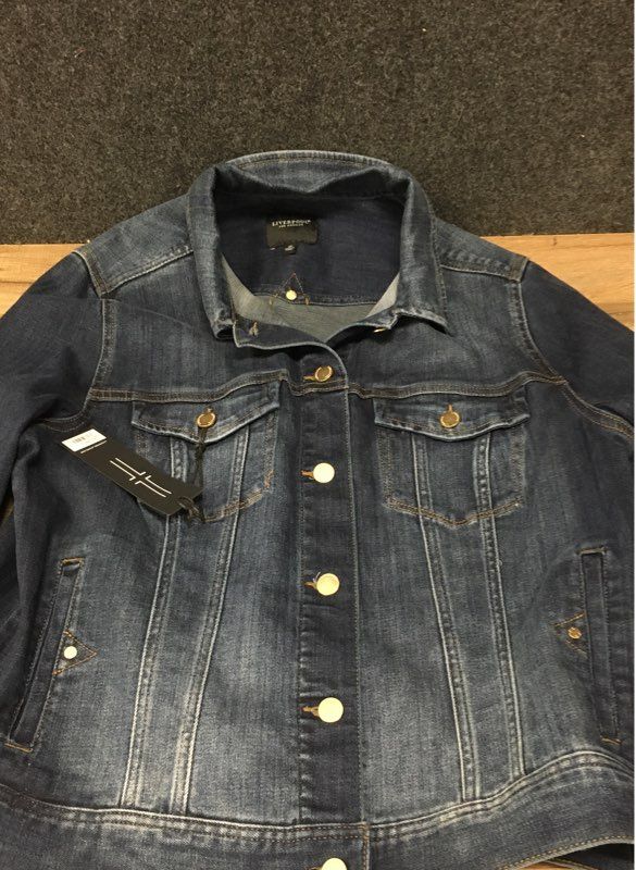Liverpool Women's Blue Stretch Denim Jacket Faded Button Front NWT Size 1X