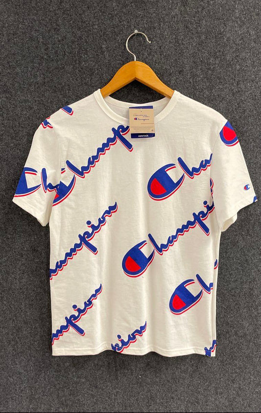 Champion Men's Heritage Allover Logo Print AOP T-shirt White NWT Size M
