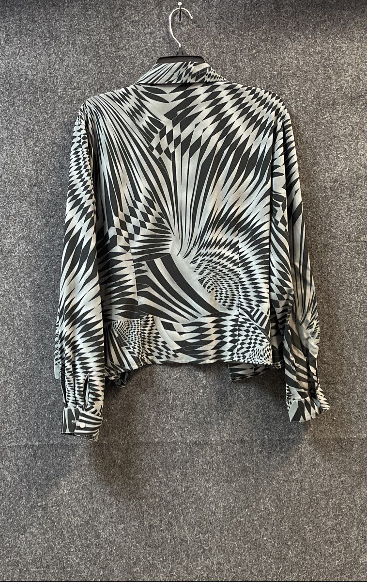 Jaipur Women's Grey Black Geometric Optical Illusion Blouse Shirt Sz XL