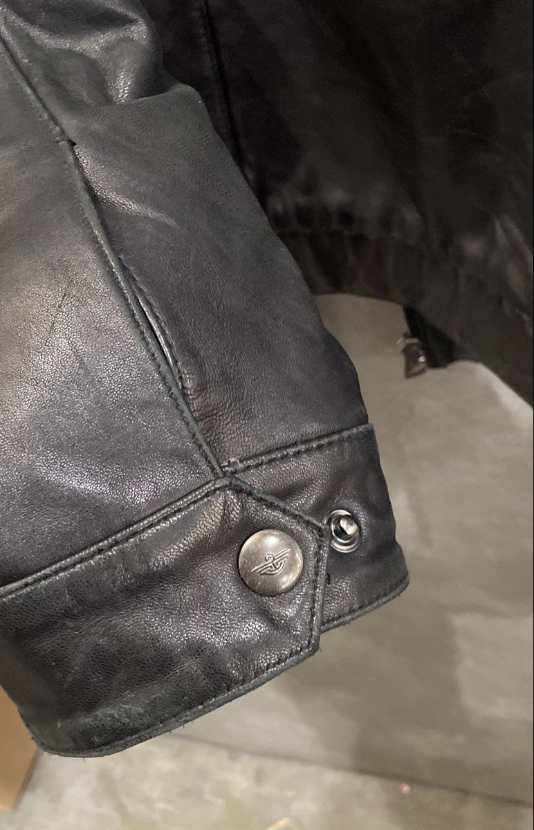 Dockers Men's Black Genuine Leather Full Zip Collared Bomber Jacket