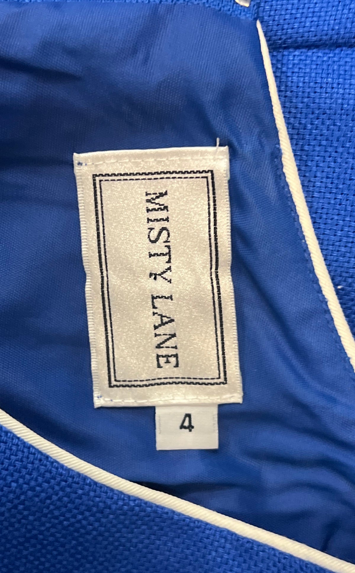 Misty Lane Women's Skirt Suit Vintage 90s Blue Short Sleeve White Piping Sz 4