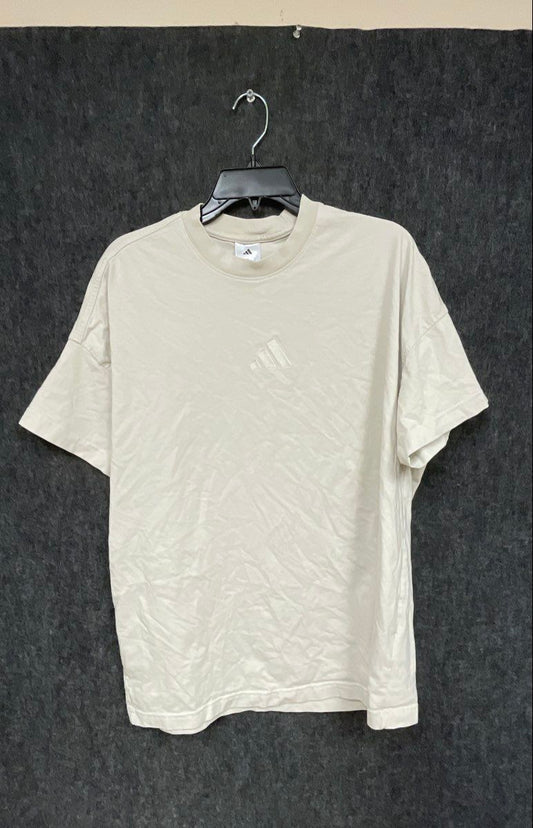 Adidas Men's Cream Embroidered Logo Short Sleeve Boxy T-Shirt Sz L