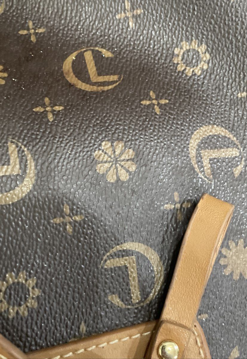 Christian Lacroix Brown Tan Monogram Coated Canvas Tote Shoulder Bag Gold Tone
