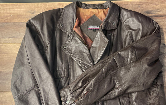 Vintage 90s Liz Thomas Women's Brown Leather Bomber Jacket Moto Sz M