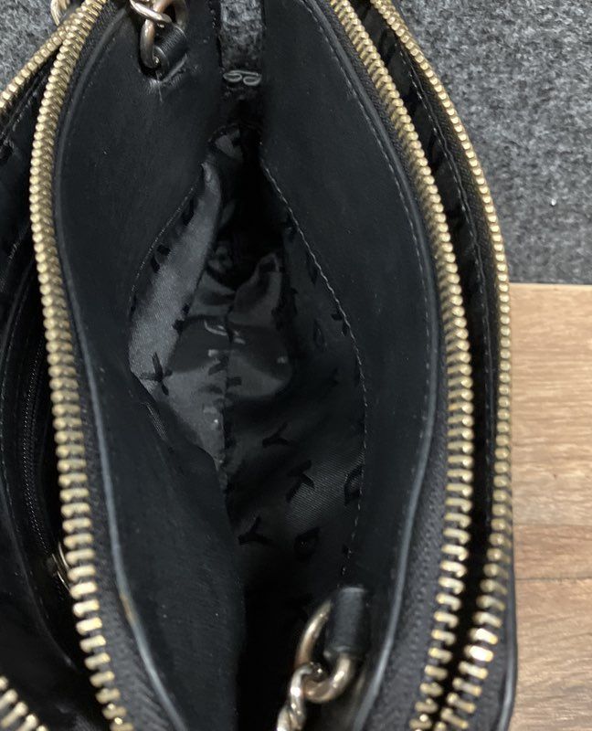 DKNY Black Embossed Logo Double Zip Crossbody Bag Gold Chain Strap Handbag