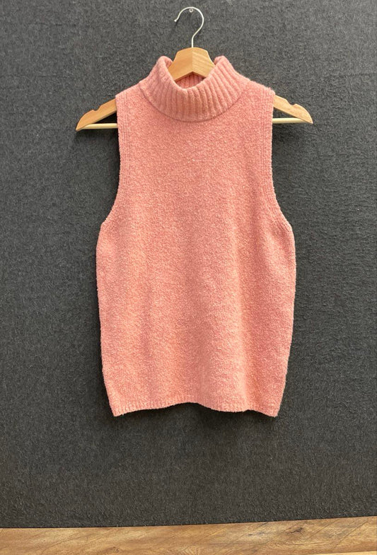 Express Women's Pink Mock Neck Knit Sleeveless Top Sweater Vest NWT Size L