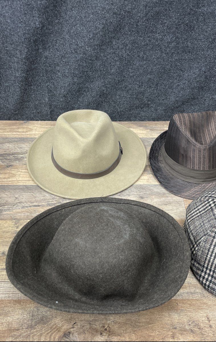 Vintage 90s Unisex Fedora Newsboy Cap Wide Brim Hat Lot Brown Tan Grey 4pc