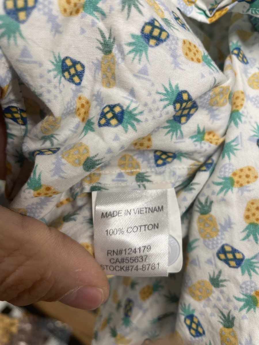 Johnston & Murphy Men's Short Sleeve Button Up White Pineapple Print Shirt Sz XL