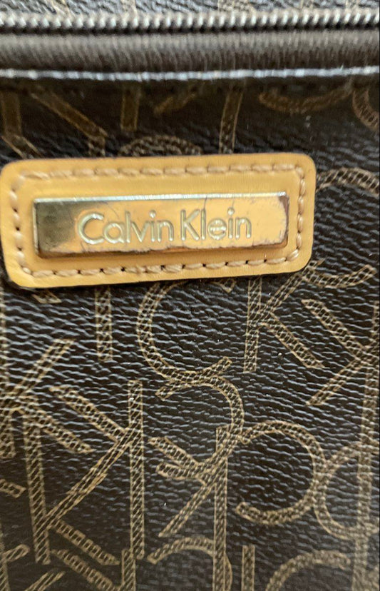 Calvin Klein Brown Monogram Logo Crossbody Shoulder Bag Gold Hardware