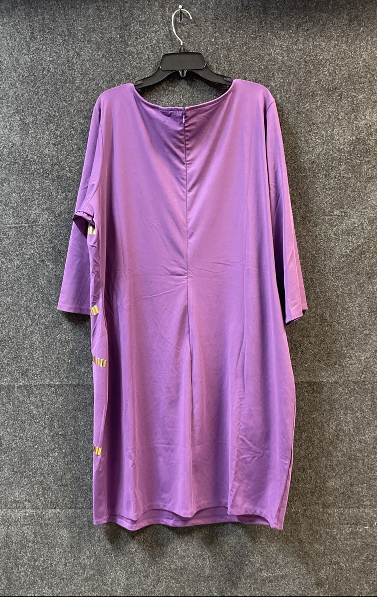 Ashley Stewart Women's Purple Gold Trim 3/4 Sleeve Shift Dress NWT Sz 26/28