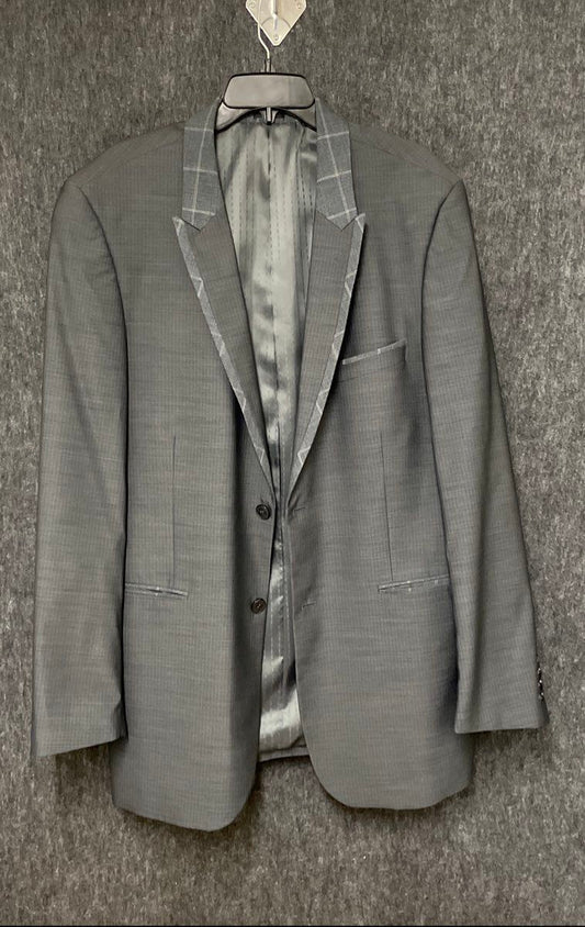 Stacy Adams Men's Gray Grid Check Two-Piece Suit Contrasting Lapel Sz 44L