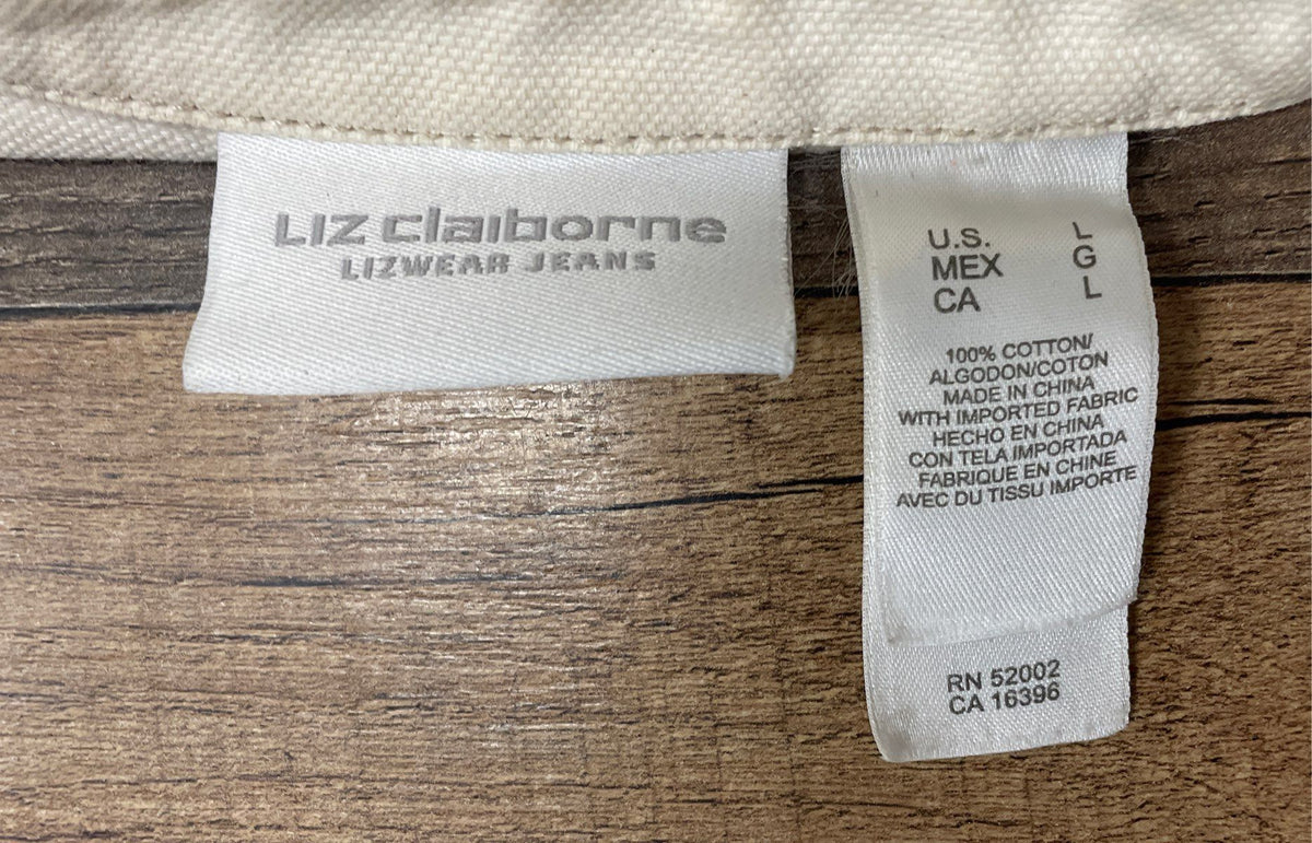 Vintage Liz Claiborne Lizwear Jeans White Cotton Utility Barn Jacket Sz L