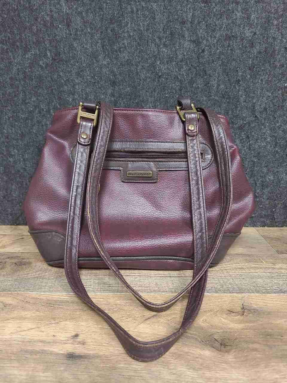 Vintage 90s Stone Mountain Burgundy Pebbled Leather Shoulder Bag Made in USA