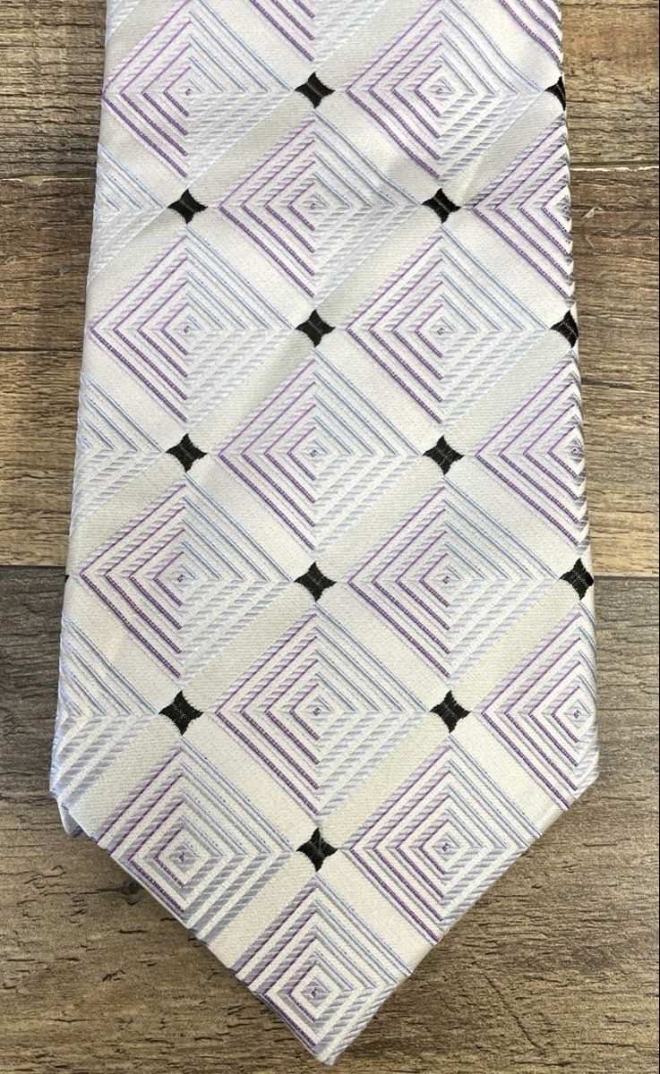 Steve Harvey Men's Necktie Lot of 2 White Geometric Silk Red Microfiber Dotted