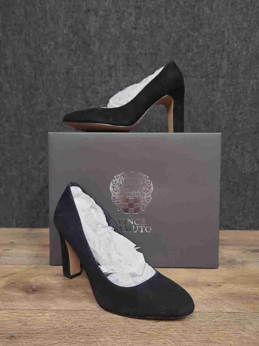 Vince Camuto Divinah Black Suede Block Heel Pointed Toe Pumps Size 6