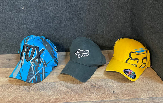 Fox Racing Men's Lot of 3 Baseball Hats Blue Gray Yellow Flexfit Snapback OSFA