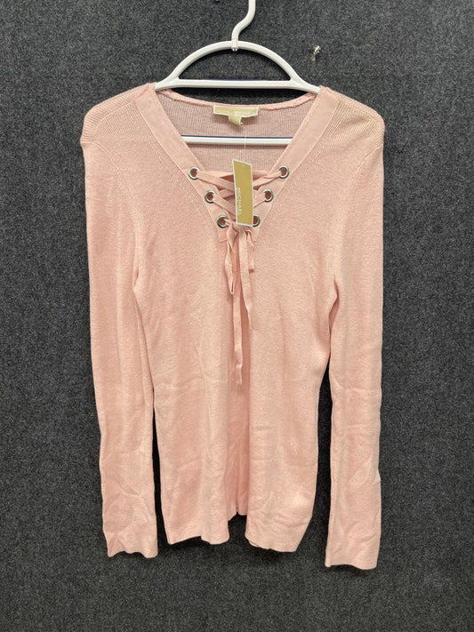 Michael Kors Women's Blossom Pink Lace-up Grommet V-Neck Sweater NWT Sz XL