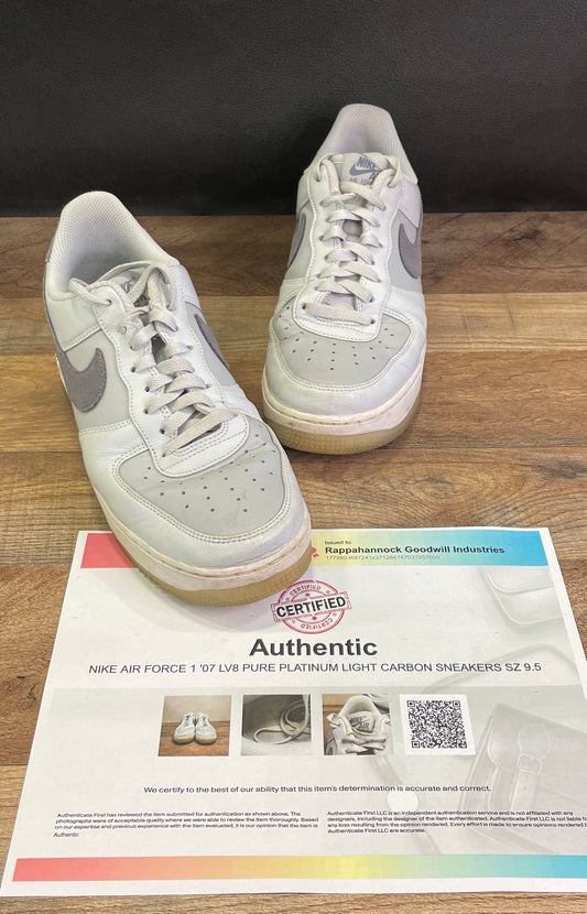 Nike Air Force 1 '07 LV8 Pure Platinum Light Carbon Sneakers Size 9.5 COA