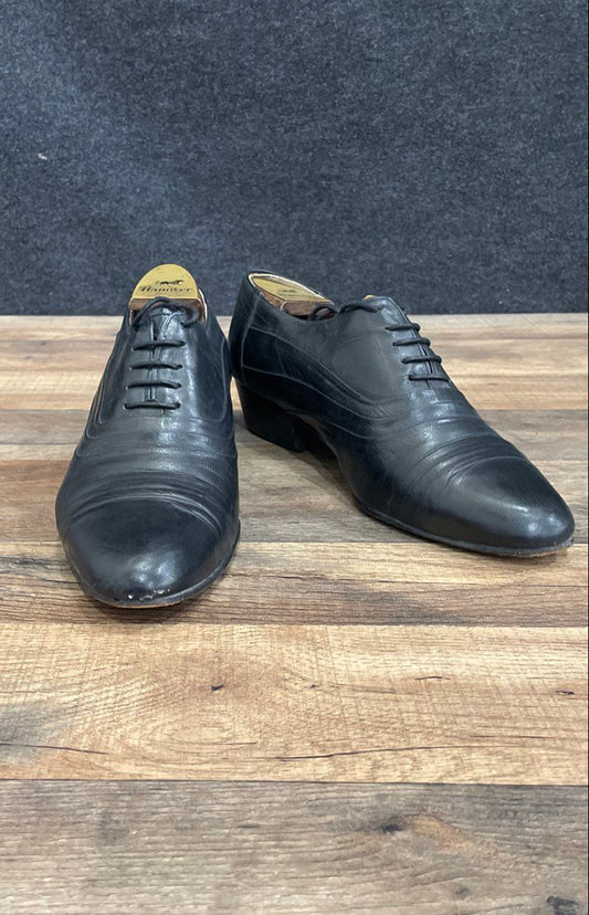 Vintage Hanover Black Leather Pleated Ribbed Oxford Dress Shoes Men's Size 9